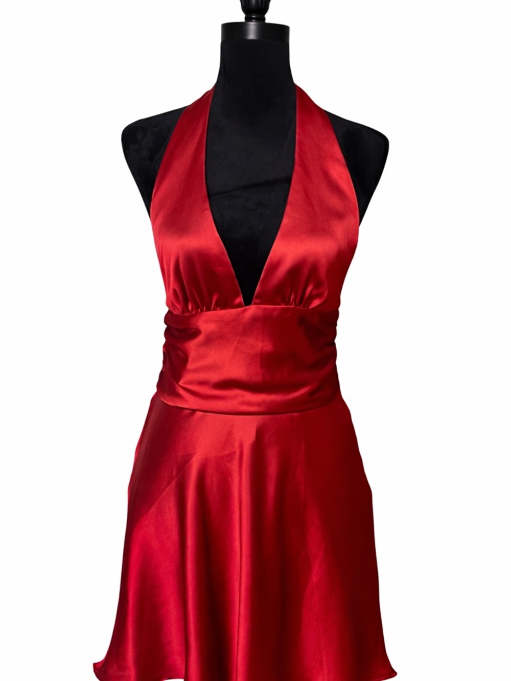 Zara Red Satin Strapless Halter Dress